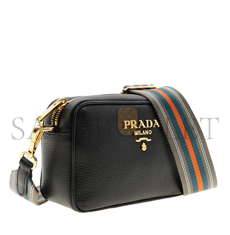 PRADA MILANO LEATHER CROSSBODY BAG BLACK 1BH082 (22*15*9cm)